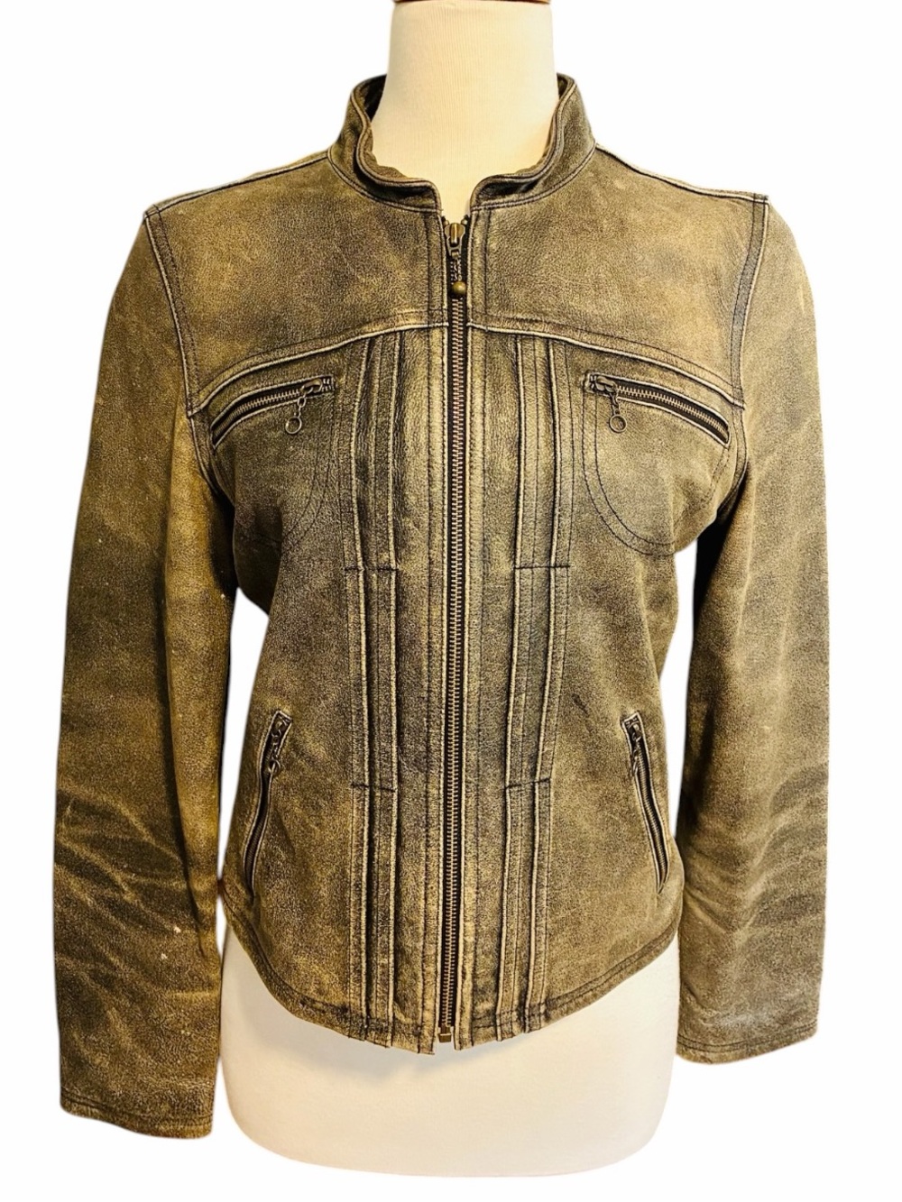 American Eagle Outfitters 100% Leather Distressed Motorcycle Jacket Size Medium